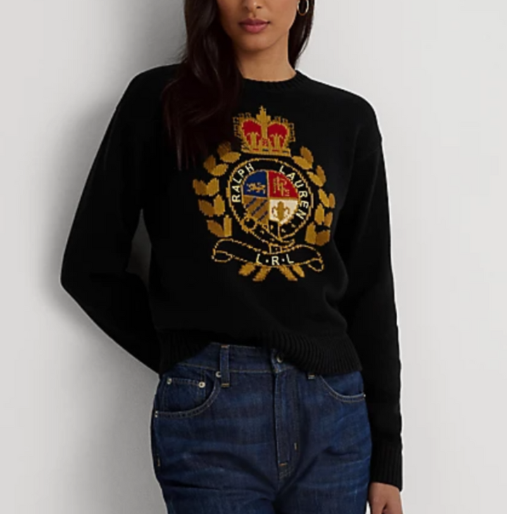 Lauren Ralph Lauren Intarsia-Knit Crest Cotton Sweater MSRP $195