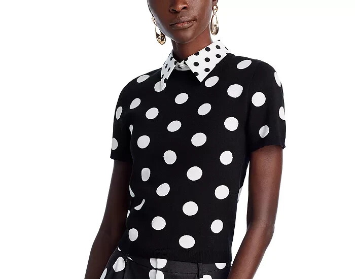Alice and Olivia Aster Collared Short Sleeve Sweater Top MSRP $395 Size XS
