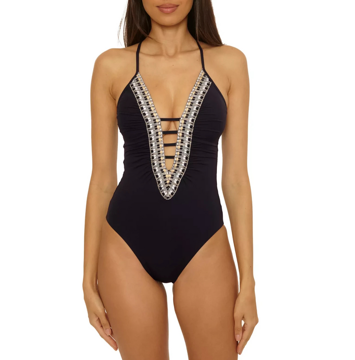 Becca Fiesta Basket Weave Trim One-Piece Swimsuit MSRP $138