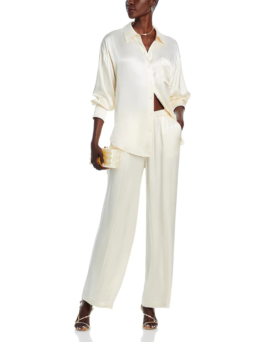 WAYF Fynn Satin Button Front Top MSRP $79