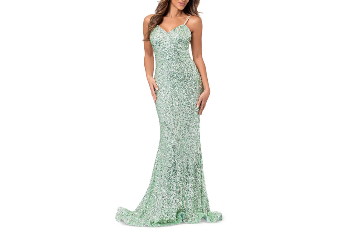 AQUA Sequin Tie Back Floor Sweeping Gown MSRP $348