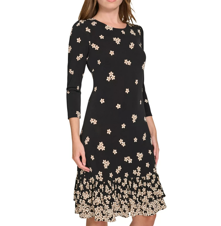 Tommy Hilfiger Petite 3/4-Sleeve Flounce-Hem Shift Dress MSRP $99