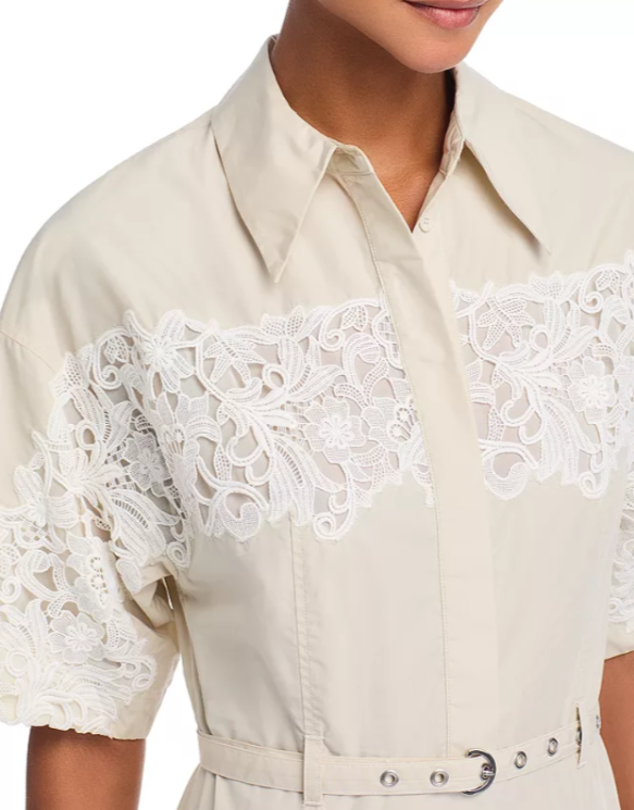 3.1 Phillip Lim Lace Trim Belted Shirt Dress MSRP $695