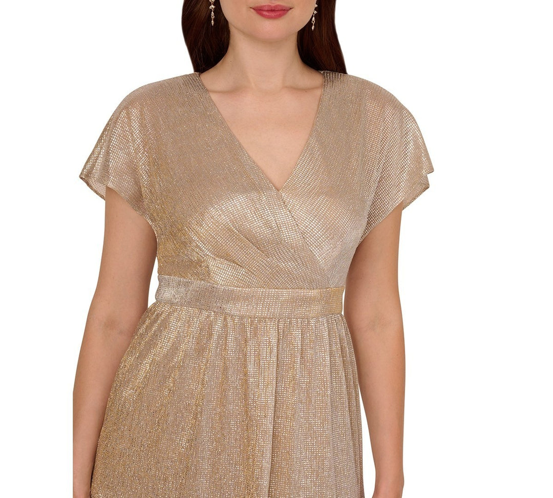 Adrianna Papell Women's Metallic Flutter-Sleeve Gown MSRP $249