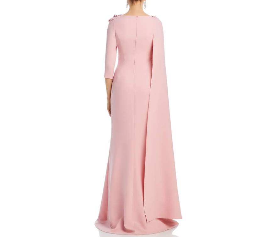 Teri Jon by Rickie Freeman Floral Applique Asymmetric Cape Gown MSRP $870