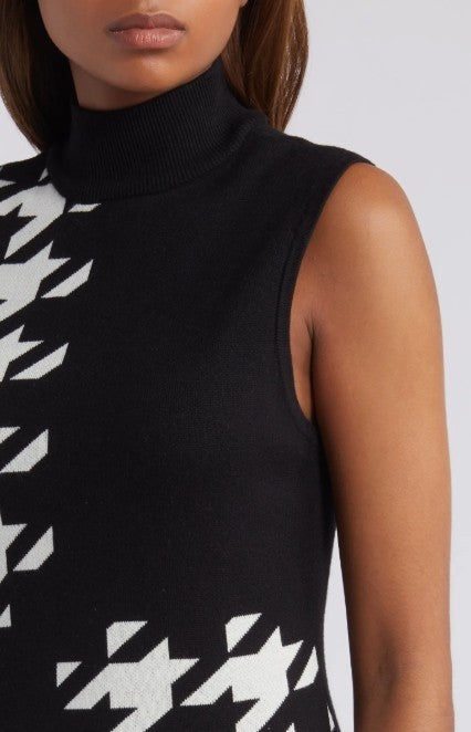 Anne Klein Women's Houndstooth Mock Neck Sleeveless Dress MSRP $129