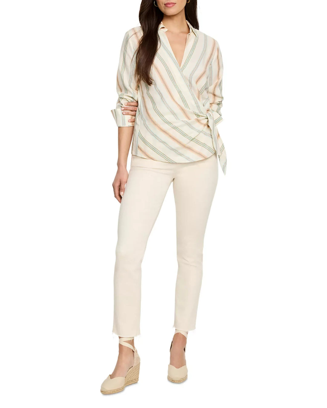 NIC+ZOE Striped Faux Wrap Top MSRP $158