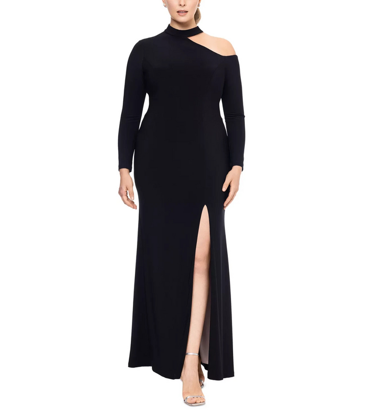 XSCAPE Plus Size Shoulder-Cutout High-Slit Evening Gown MSRP $239