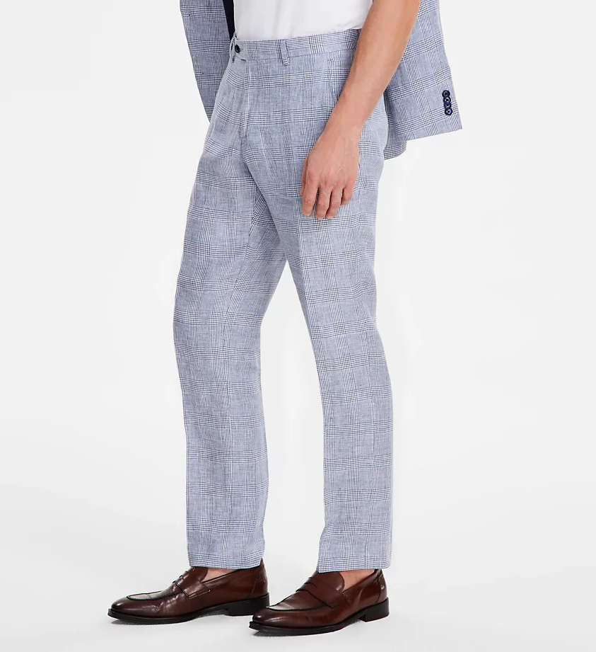 Tommy Hilfiger Men's Modern-Fit Blue Plaid Linen Suit Separate Pants MSRP $135