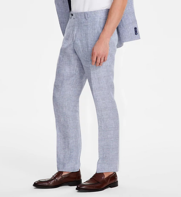 Tommy Hilfiger Men's Modern-Fit Blue Plaid Linen Suit Separate Pants MSRP $135