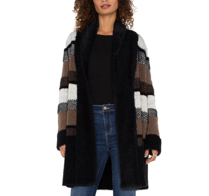 Liverpool Los Angeles Faux Fur Trim Cardigan Coat MSRP $139