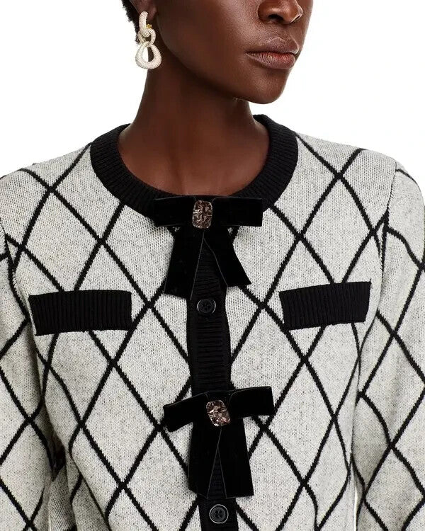 Nancy Yang Embellished Velvet Bow Knit Cardigan MSRP $96