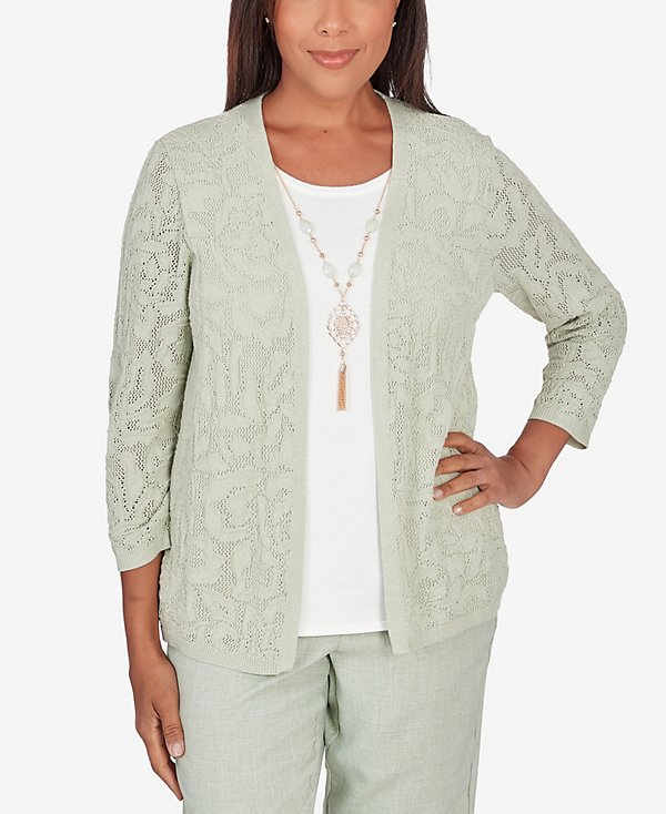 Alfred Dunner Women's English Two in One Top with Necklace MSRP $73.50