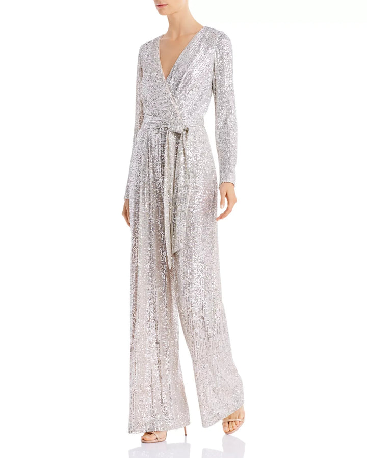 Eliza J Sequined Faux-Wrap Jumpsuit MSRP $198