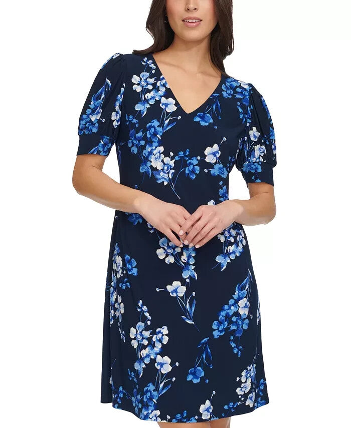 Tommy Hilfiger Women's WildFlower Puff-Sleeve Dress MSRP $99