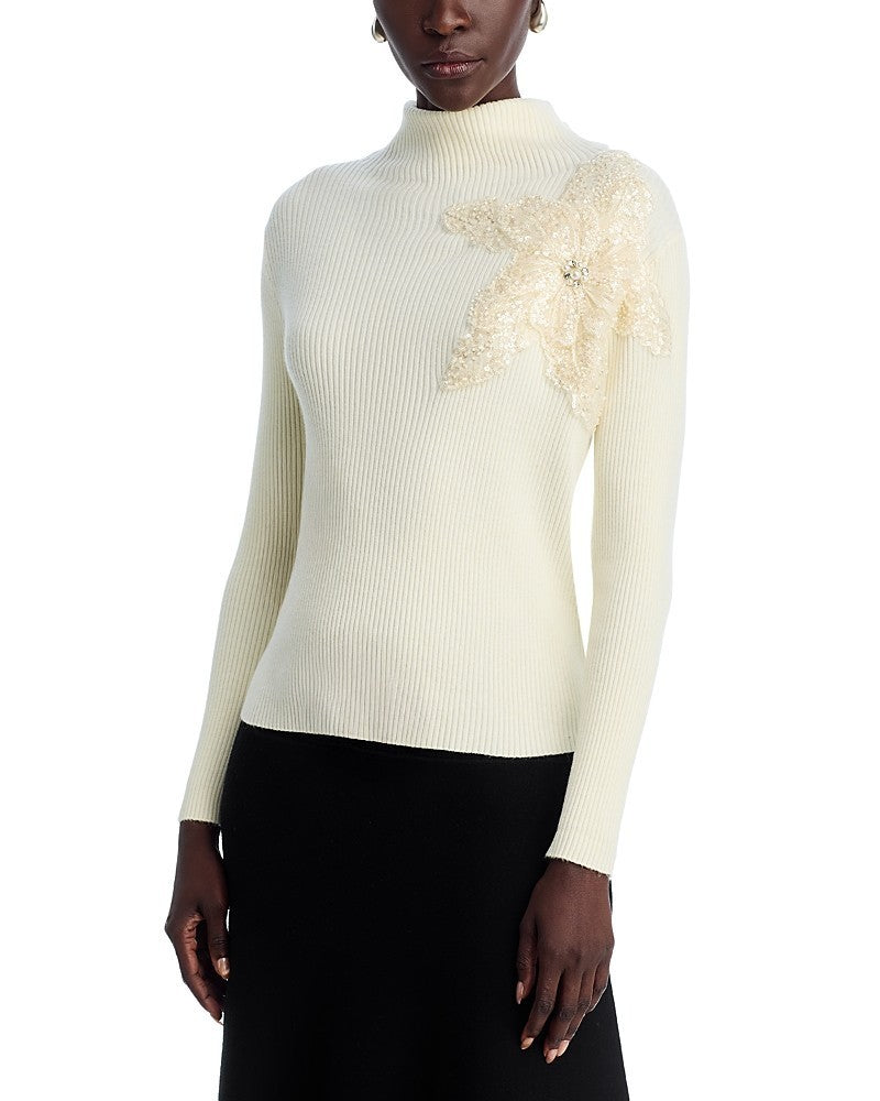 Nancy Yang Beaded Flower Sweater MSRP $119