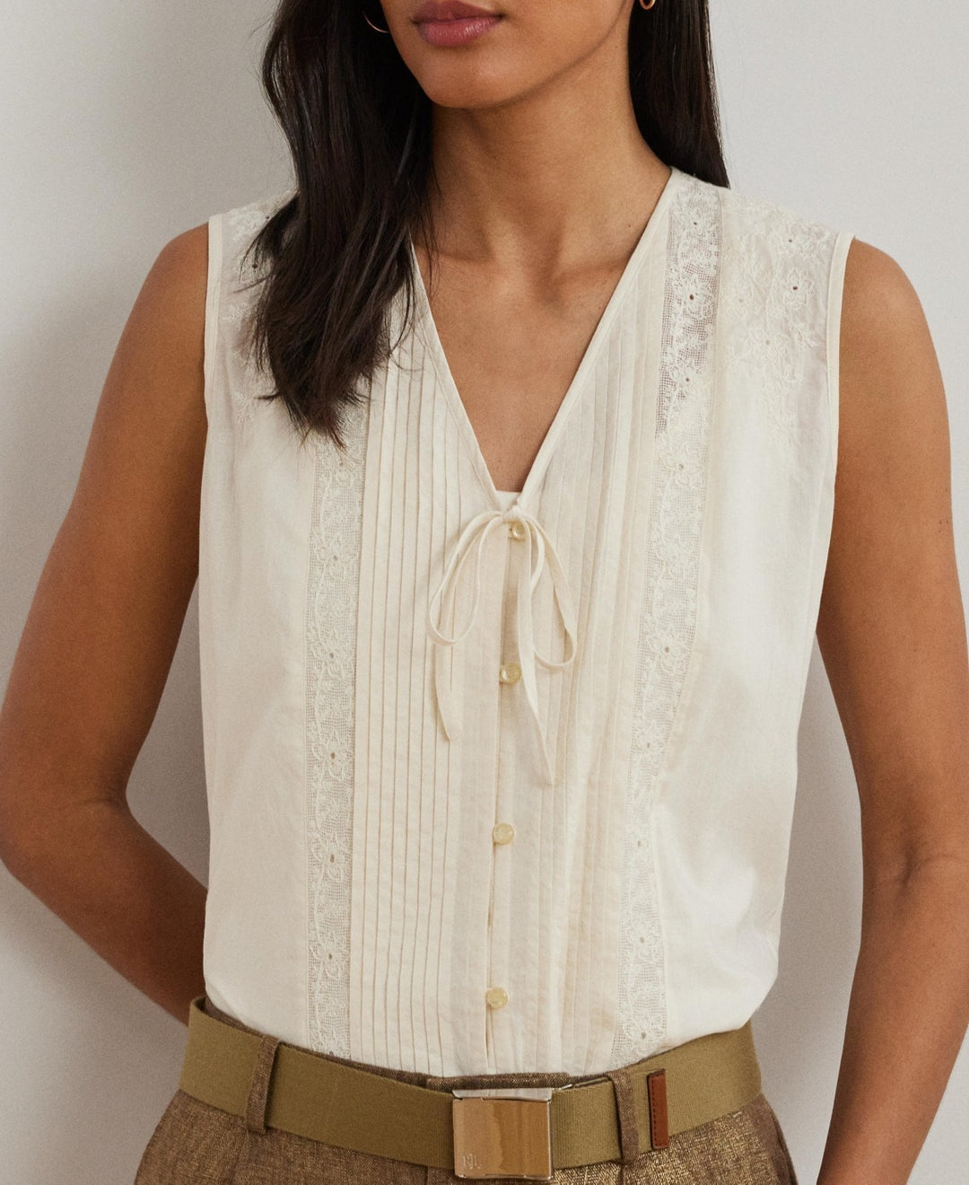 Lauren Ralph Lauren Embroidered Voile Sleeveless Blouse MSRP $165