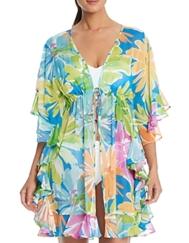 Bleu Rod Beattie Floral Print Ruffled Cover Up MSRP $85