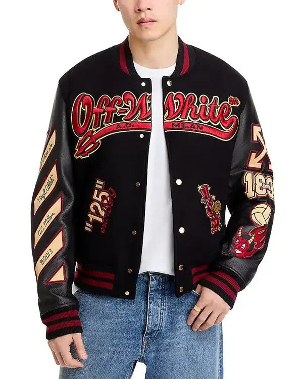 Off-White X Ac Milan 125th Anniversary Embroidered Varsity Jacket MSRP $3500