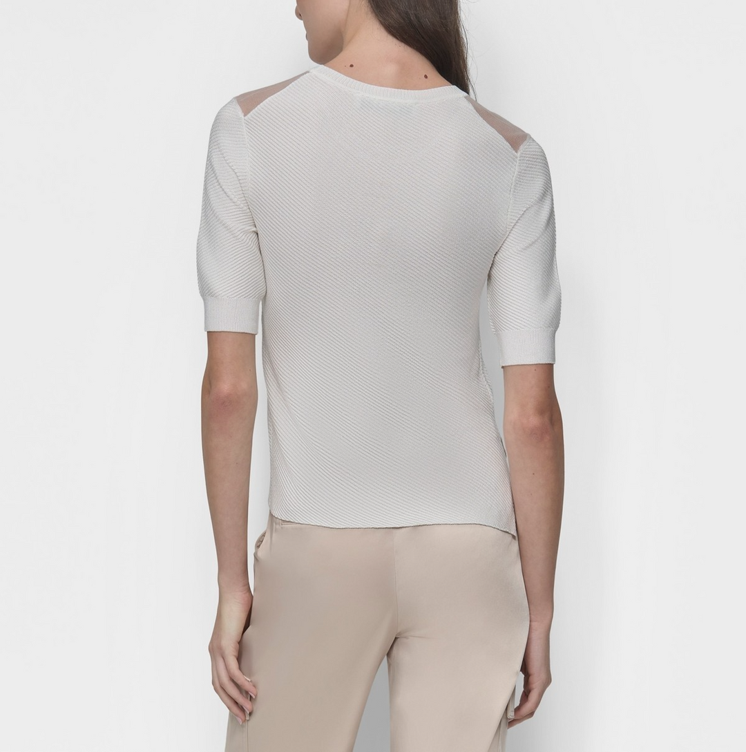 DKNY Sheer-Yoke Short-Sleeve Crewneck Top MSRP $89