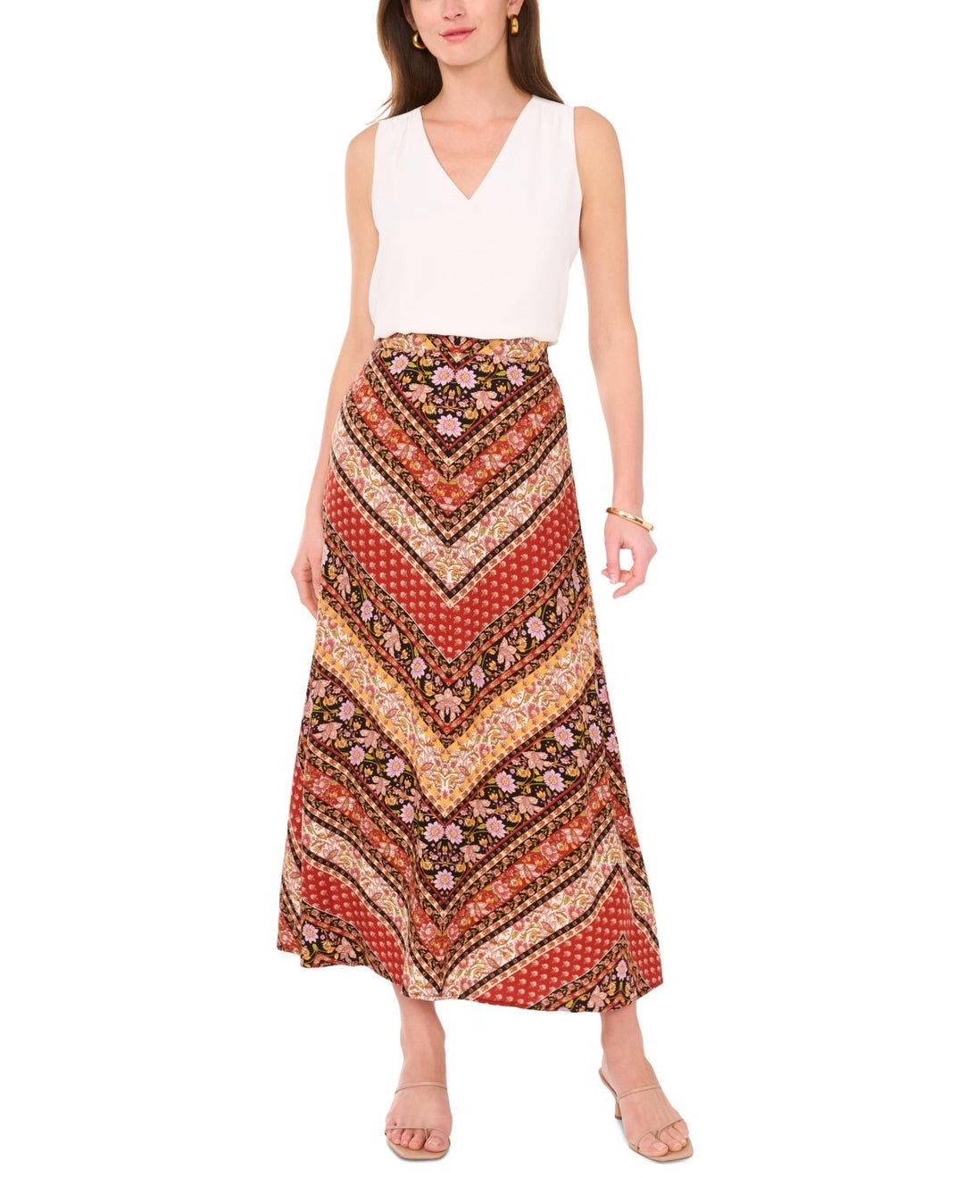 Vince Camuto Chevron-Print Pull-On A-Line Maxi Skirt  MSRP $69