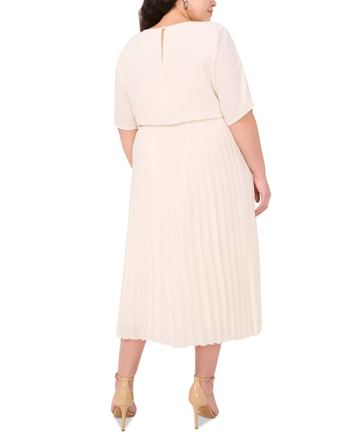 MSK Plus Size Round-Neck Flutter-Sleeve Pleated Midi Dress MSRP $119