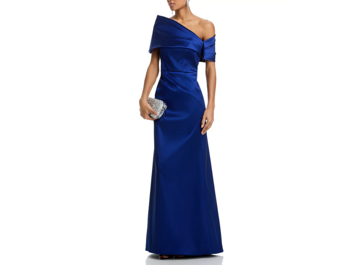 Teri Jon by Rickie Freeman Stretch Mikado Asymmetric Off Shoulder Cuff Gown $920