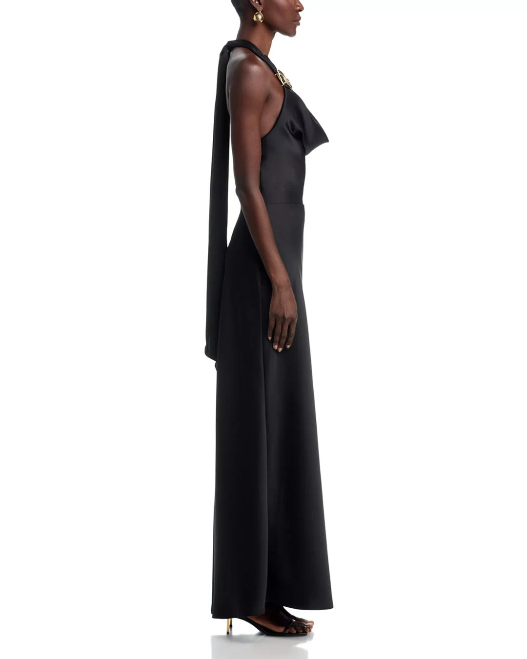 AQUA Long Satin Draped Halter Dress MSRP $298