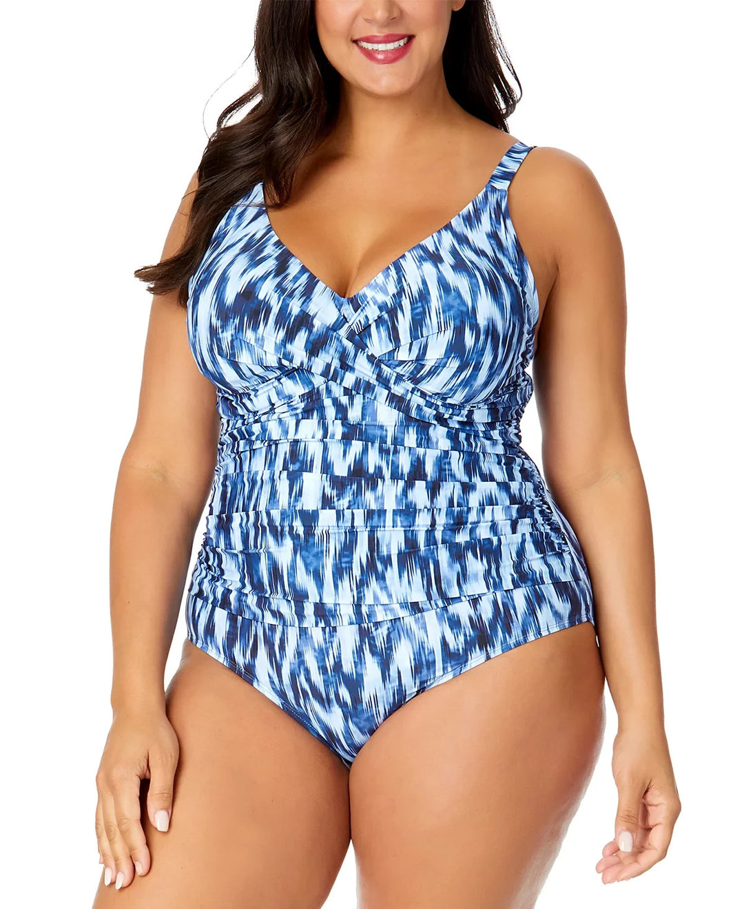 Anne Cole Plus Size Printed Draped-Front Underwire One-Piece Swimsuit MSRP $118