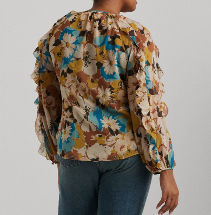 Lauren Ralph Lauren Plus Size Floral Tie-Neck Top MSRP $145