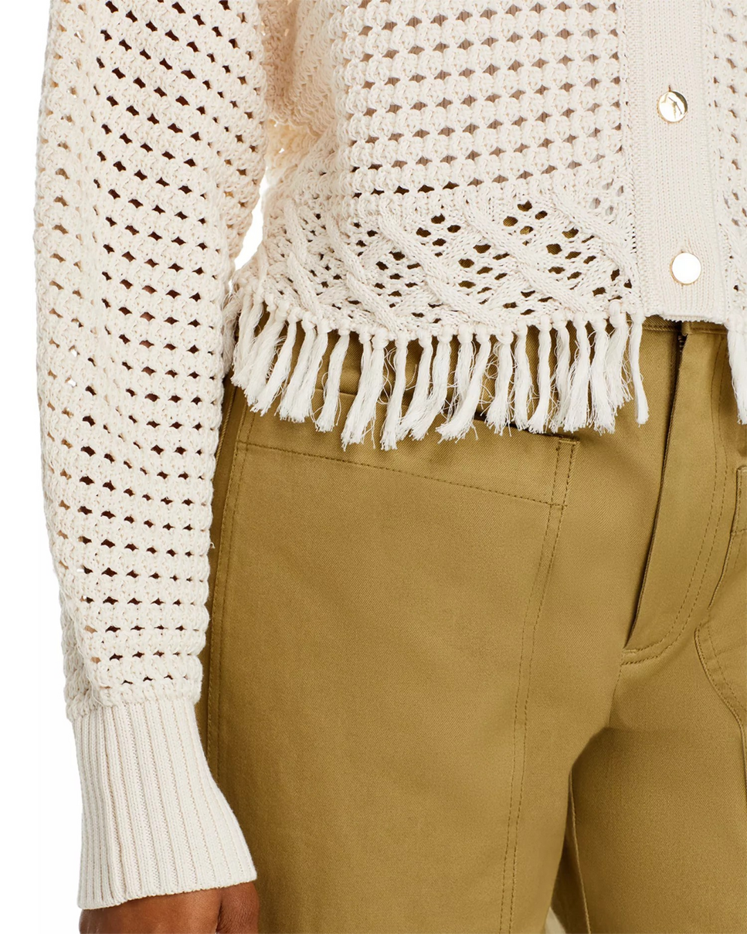 TOCCIN Rachel Fringe Hem Cropped Cardigan MSRP $395