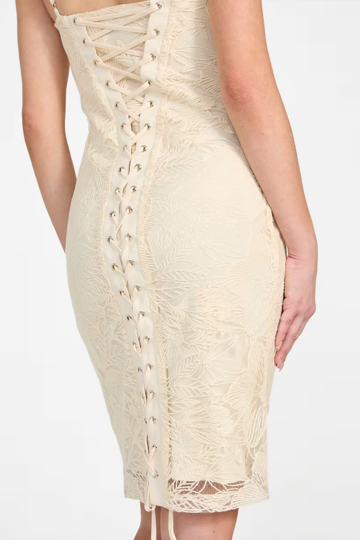 GUESS Women's Serene Floral-Lace Corset-Laced Dress MSRP $188