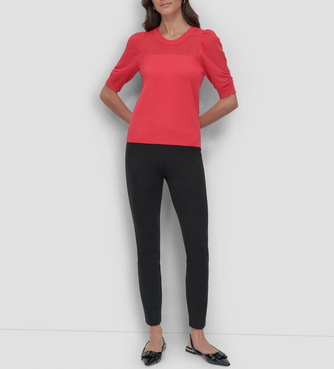 DKNY Women's Mesh Puff-Sleeve Sweater MSRP $79