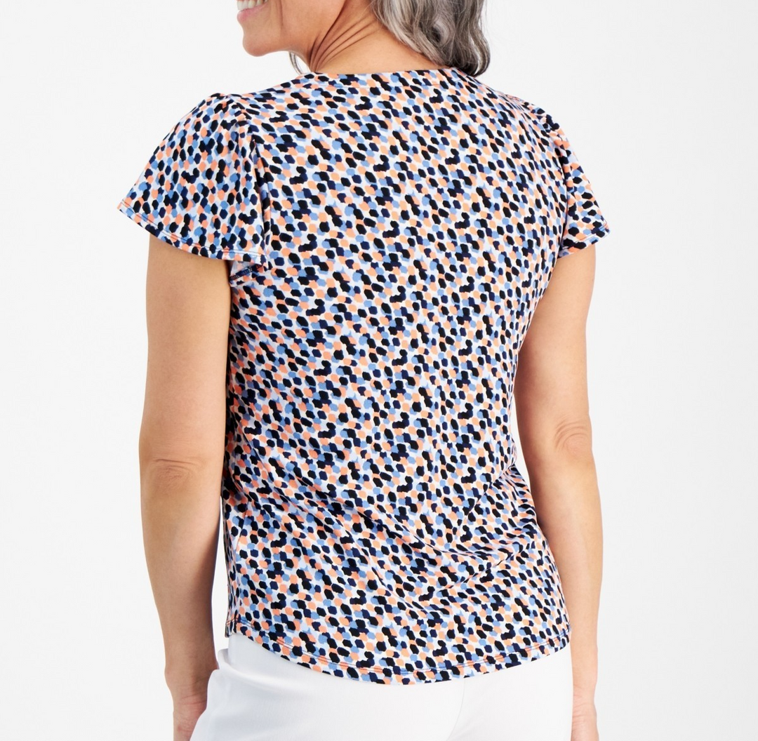 Jones New York Petite Printed Flutter-Sleeve Top MSRP $59.50