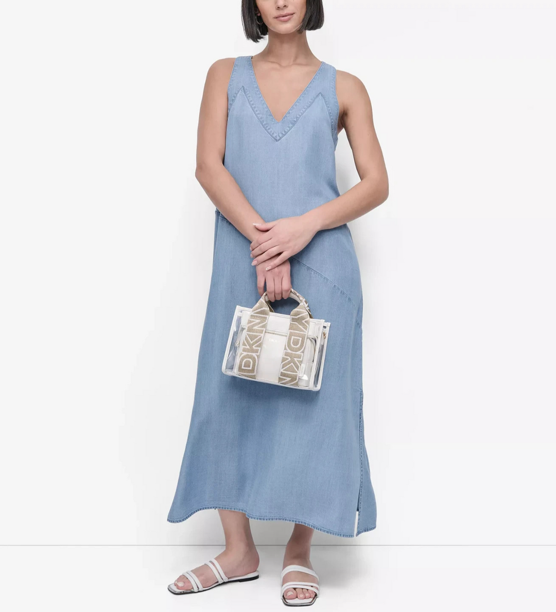 DKNY Women's Sleeveless V-Neck Side-Slit Dress MSRP $129