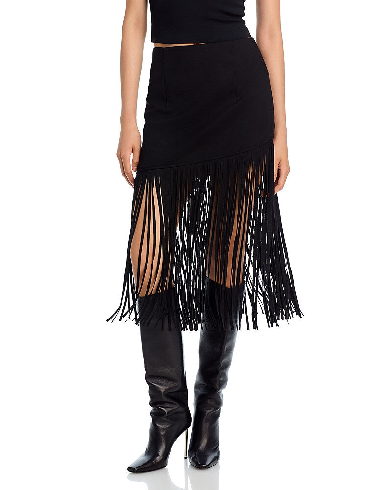 BAGATELLE.NYC Faux Suede Fringe Midi Skirt MSRP $89