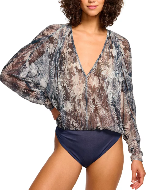 Ramy Brook Margot Printed Long Sleeve Bodysuit MSRP $295