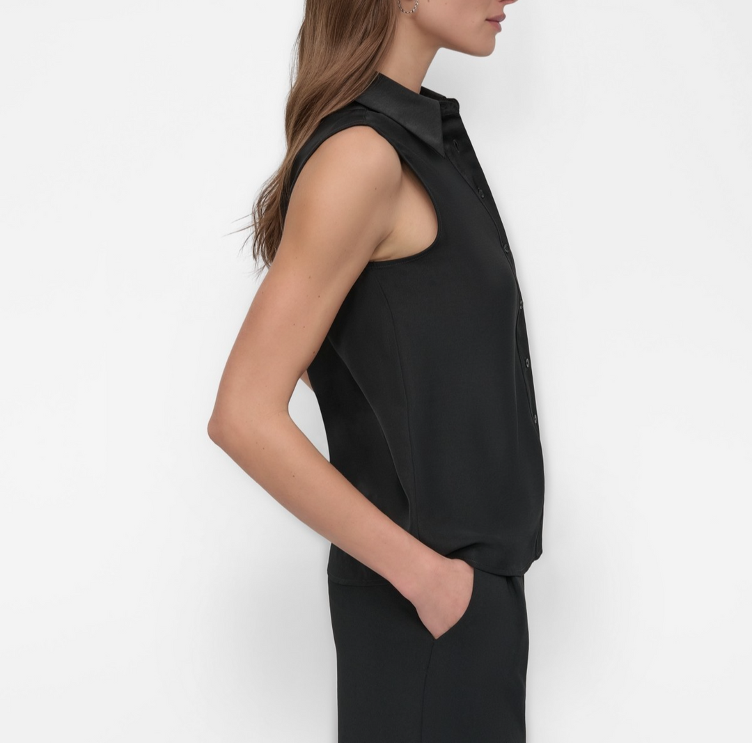 DKNY Women's Sleeveless Button-Front Collared Blouse MSRP $59
