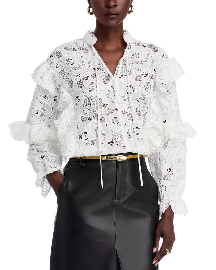Nancy Yang Ruffle Trim Lace Blouse MSRP $119