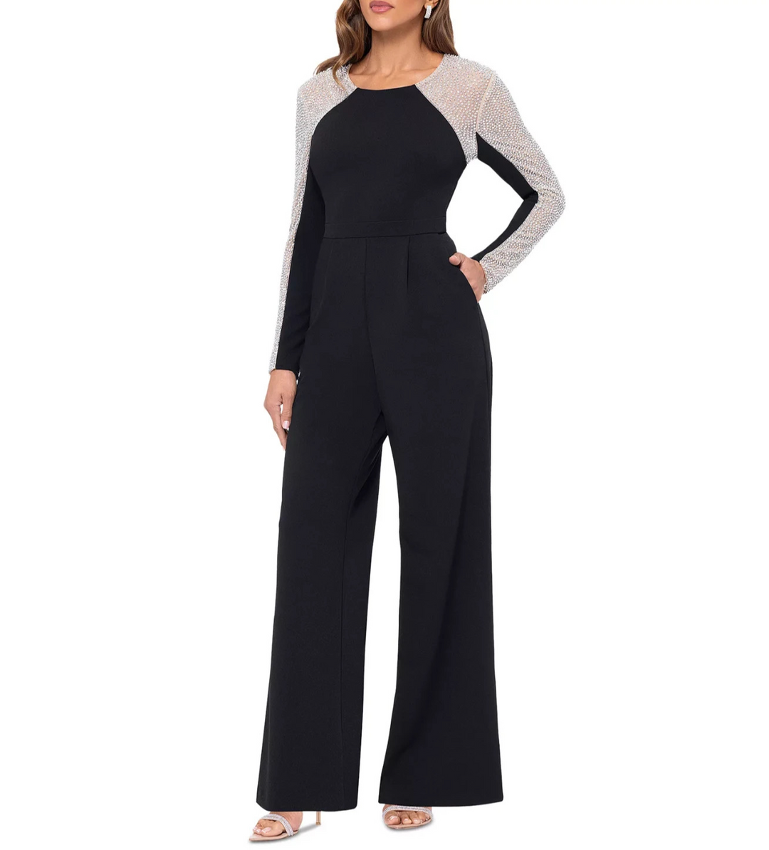 XSCAPE Women's Embellished Colorblocked Jumpsuit MSRP $299