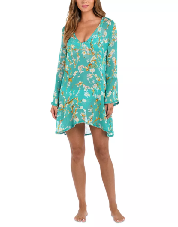 L'AGENCE Ansley Cherry Sheer Short Swim Cover-Up Dress MSRP $398