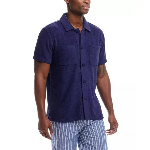 Weatherproof Vintage Men's Short Sleeve Solid Terry Button Down Shirt MSRP $60