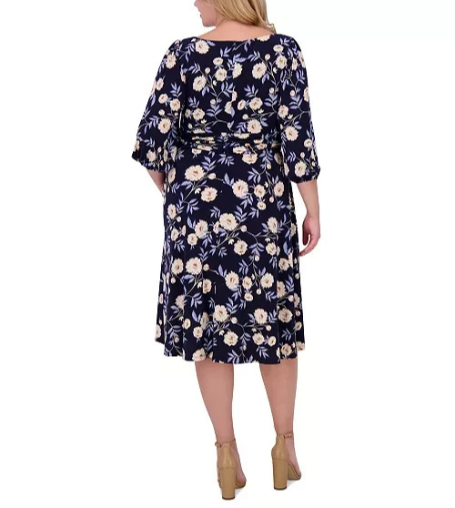 Jessica Howard Plus Size Floral-Print Gathered-Waist Dress MSRP $119