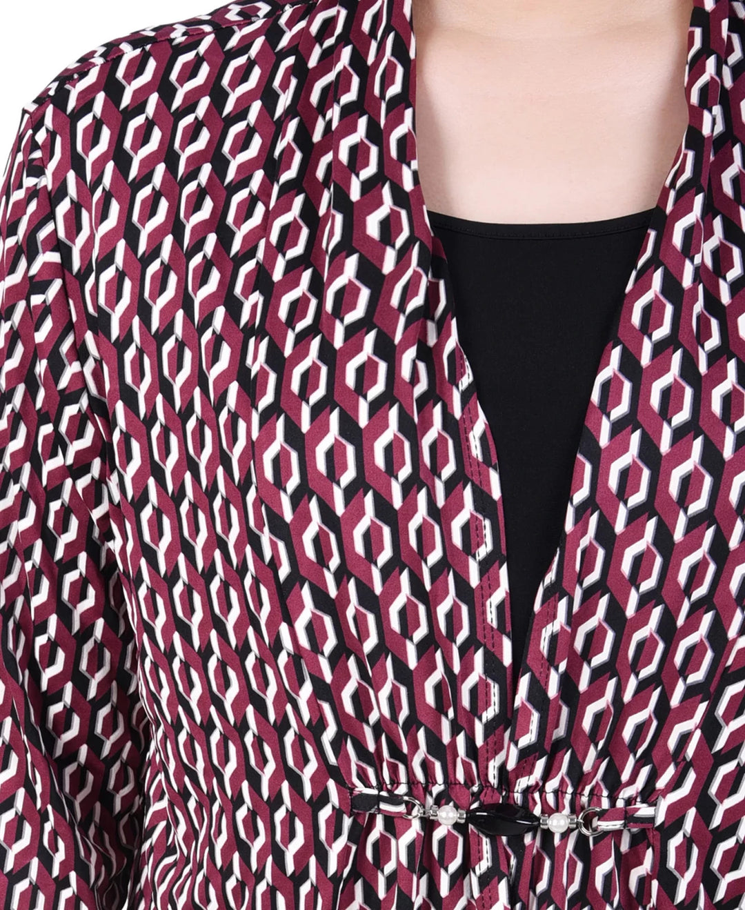 NY Collection Petite Puff Print 3/4 Sleeve Two-Fer Top MSRP $44