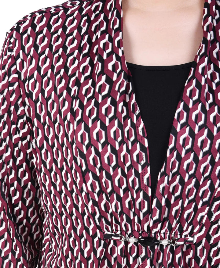 NY Collection Petite Puff Print 3/4 Sleeve Two-Fer Top MSRP $44