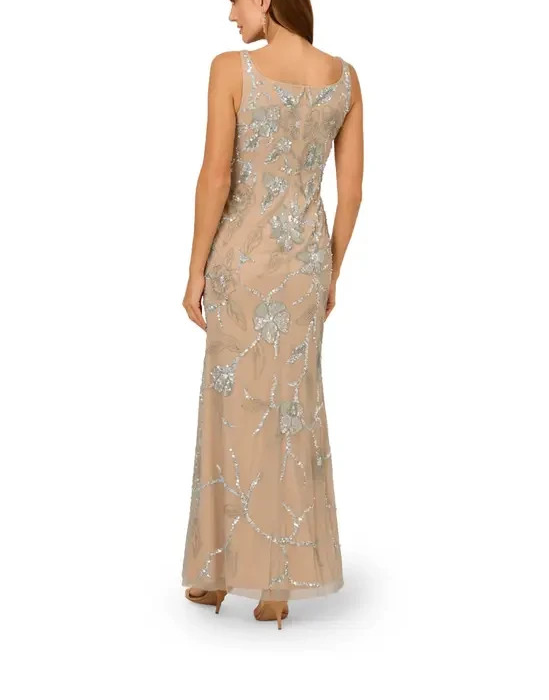 Adrianna Papell Beaded Mermaid Long Dress MSRP $329