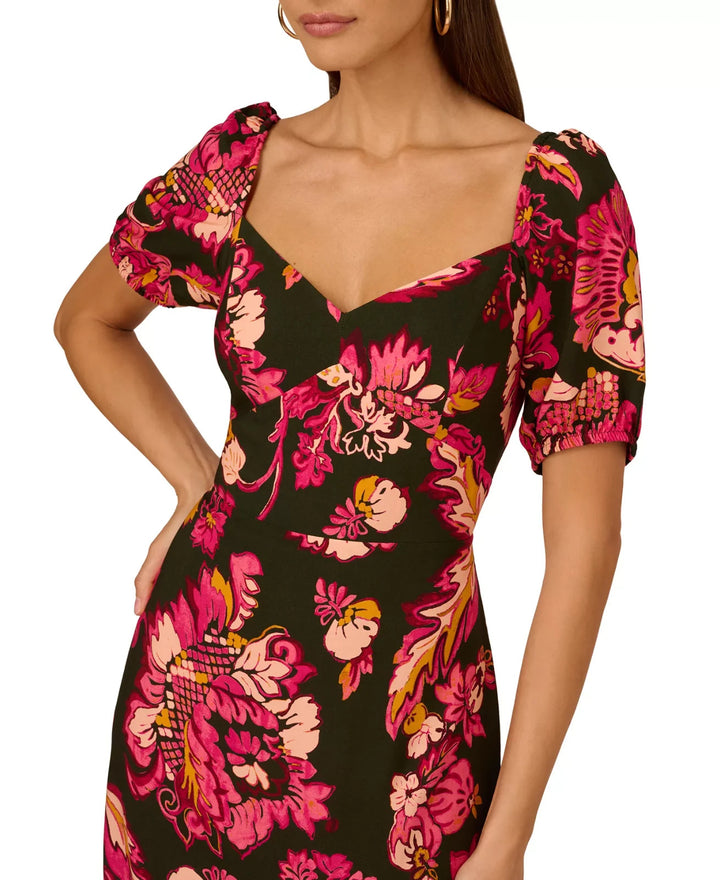 Adrianna by Adrianna Papell Floral-Print Puffed-Sleeve Dress MSRP $149