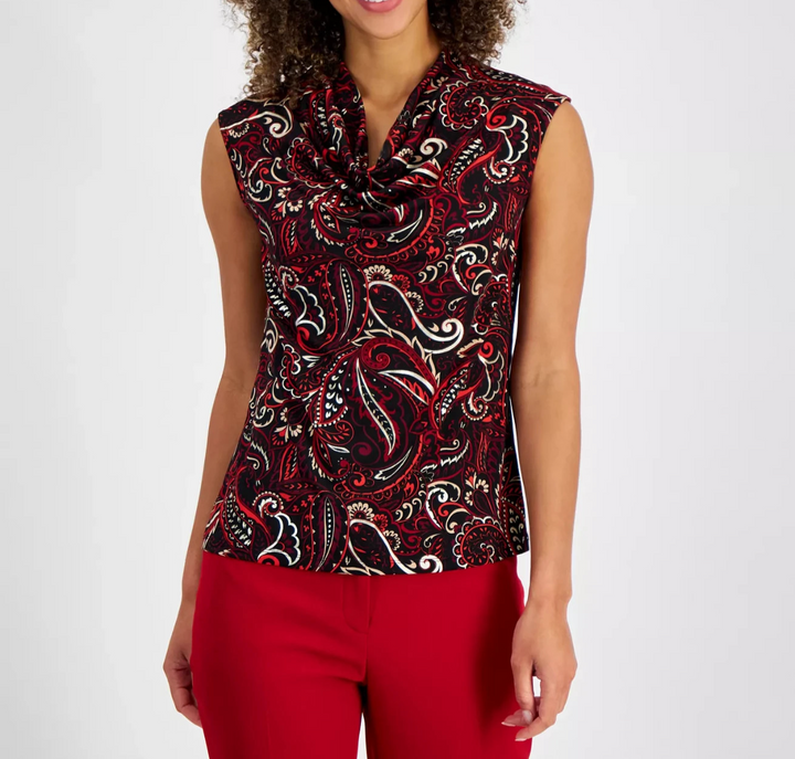 Kasper Women's Printed Cowl-Neck Sleeveless Top MSRP $49