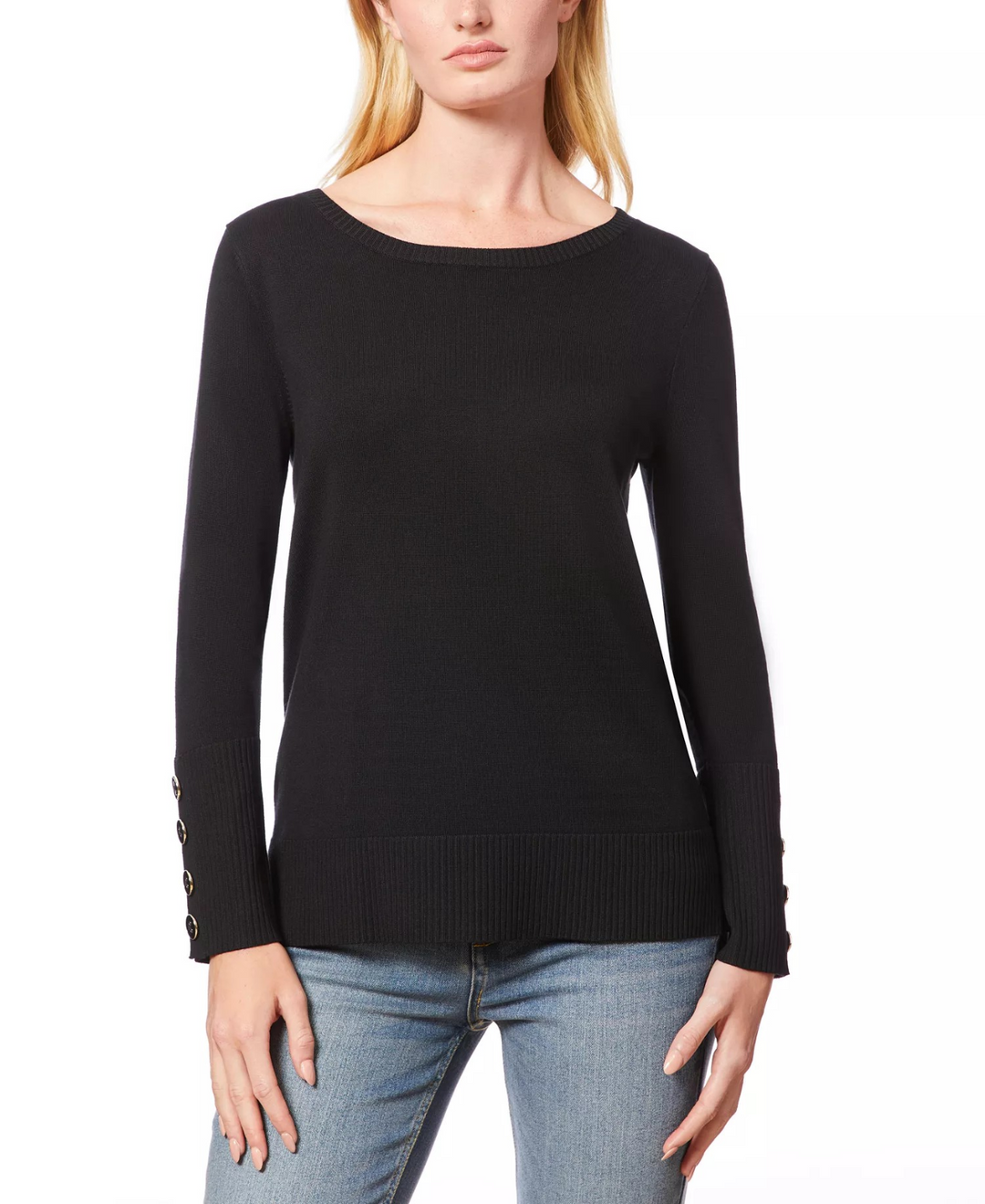 Melissa Paige Women's Fine Gauge Boat-Neck Buttoned-Cuff Sweater MSRP $46