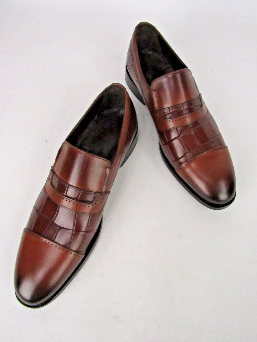 Premium Men’s Embossed Calf Leather Cap-Toe Loafers – Handcrafted Size EU 41